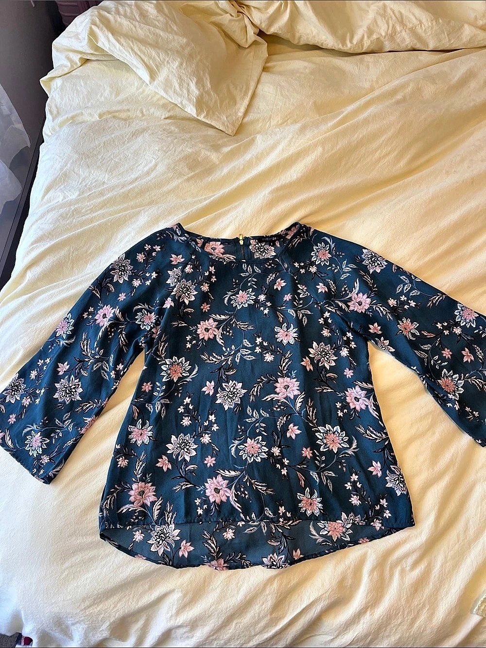Boden Floral Long Sleeve Blouse in Blue & Pink